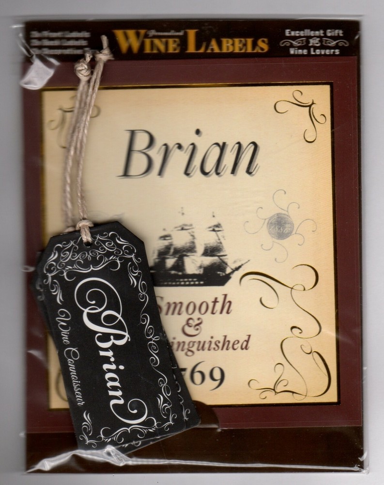 "Brian" Personalized Wine Bottle Labels & Decorative Tags 6 Pieces