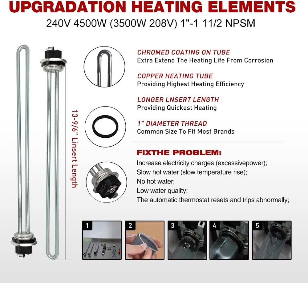 Electric Water Heater Tune-Up Kit, Includes Two 4500W 240V Water Heater Eleme...