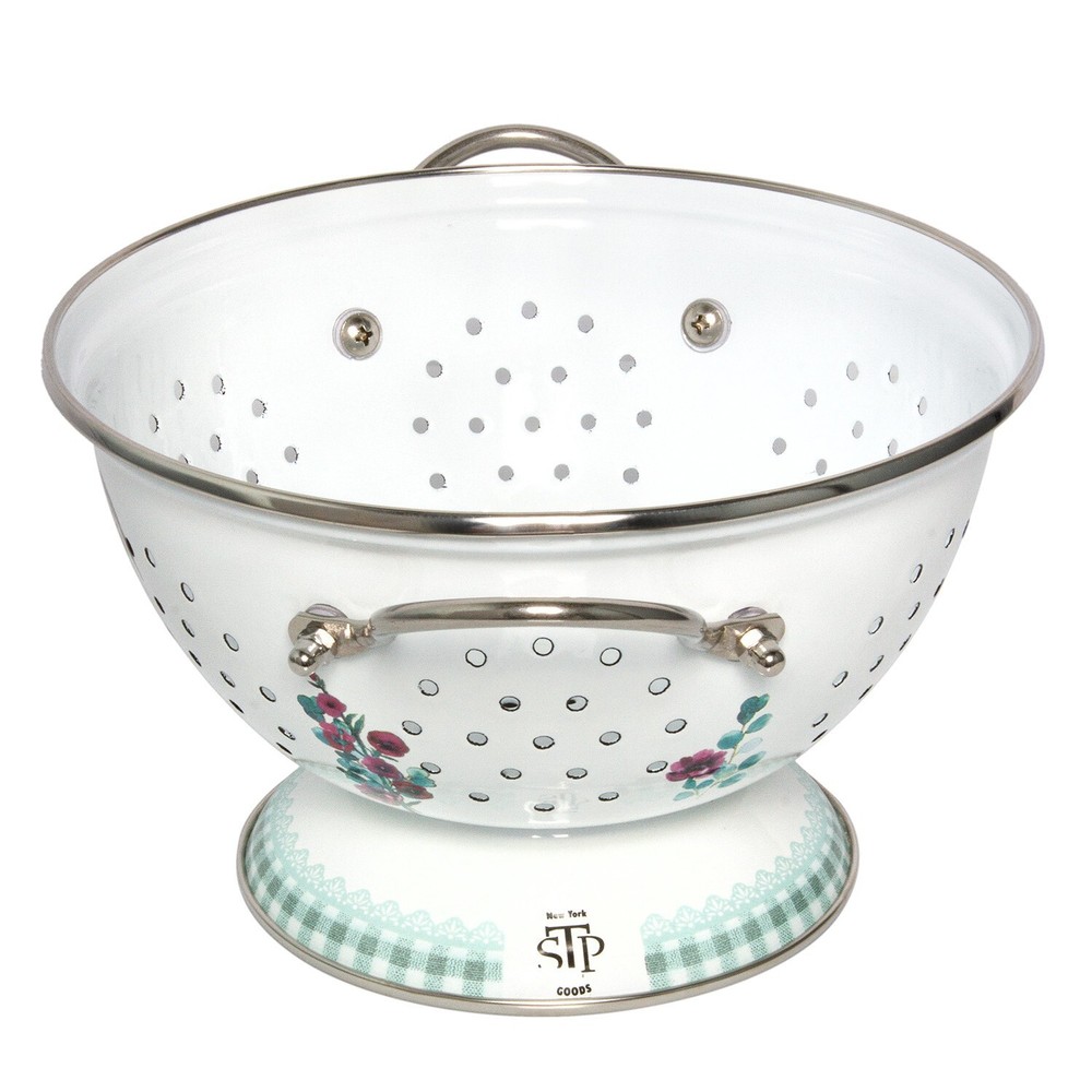 ROOSTER Enameled Colander, Enamelware Draining Strainer Pasta Fruit 2.6 qt