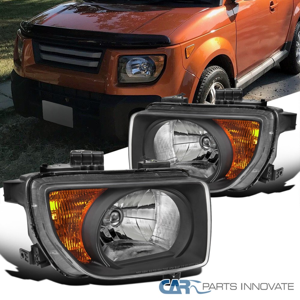 Fits 2003-2008 Honda Element Black Headlights Left+Right Pair Assembly 03-08