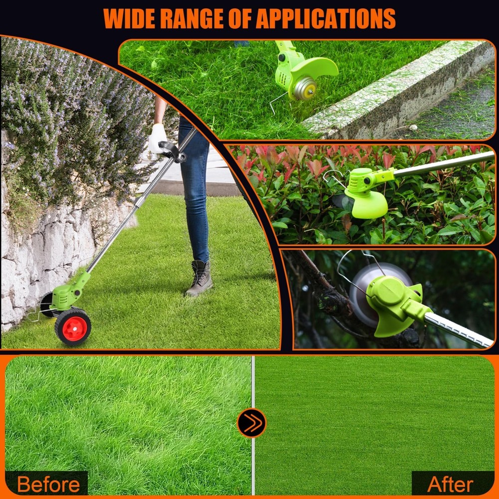 Cordless Electric Grass String Trimmer Lawn Edger Weed Wacker Cutter + 2 Battery