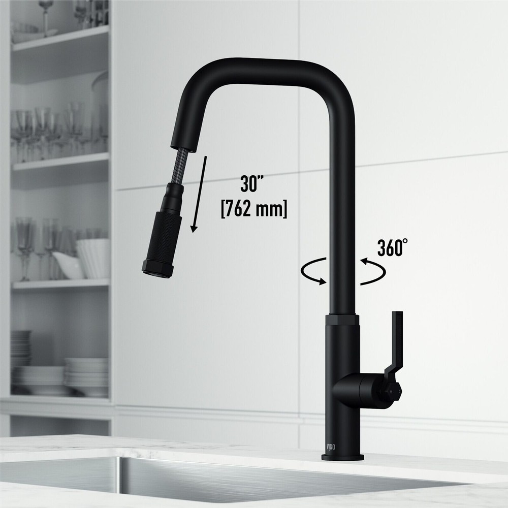 VIGO Hart Angular Pull-Down Kitchen Faucet Matte Black Faucet- USED
