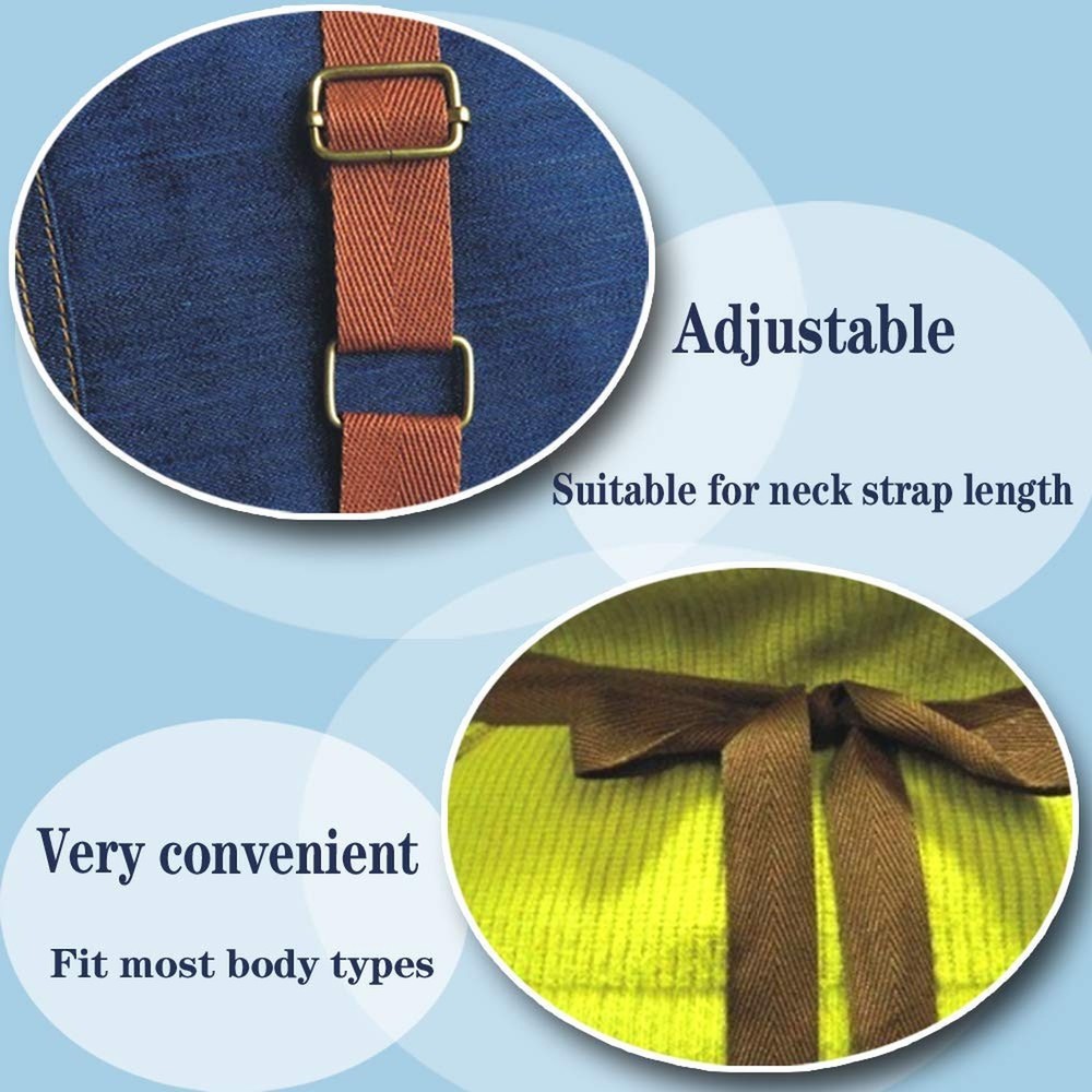 Aprons for Men, Denim Cooking Kitchen Aprons, Adjustable Bib Aprons with mult...