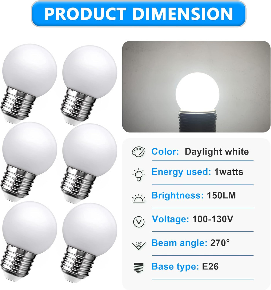 LED Night Light Bulb, Globe Small LED Light Bulbs 15W Equivalent, E26 Medium Scr