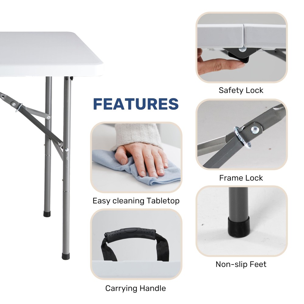 Portable 4ft Folding Table with Handle - Ideal for Camping, Picnics & Parties