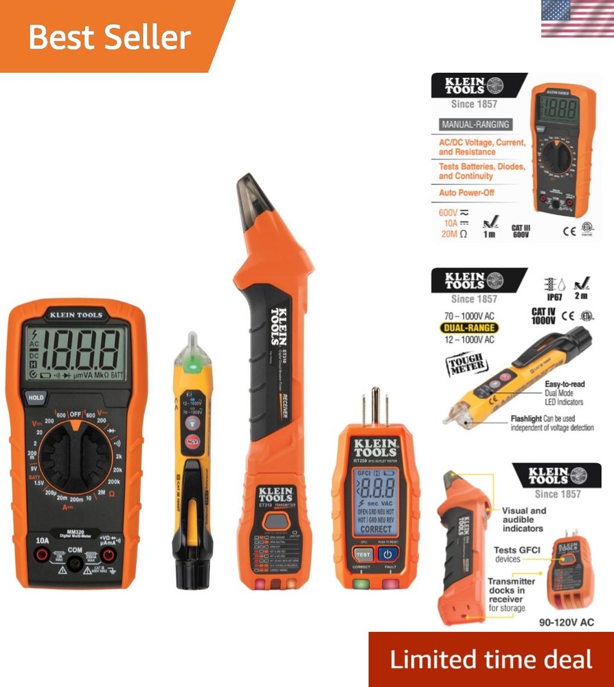 Complete Electrical Testing Kit: Klein Tools Multimeter, GFCI, & Voltage Tester