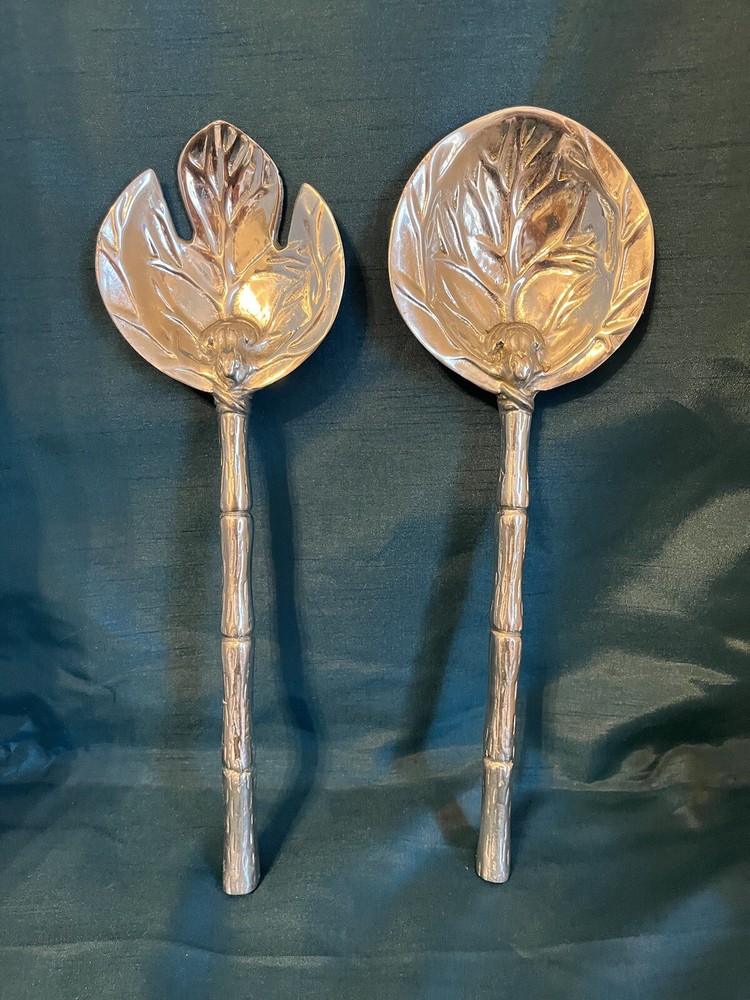 Beatriz Ball Beautiful Salad Server Fork & Spoon Aluminum Alloy Lettuce Pattern