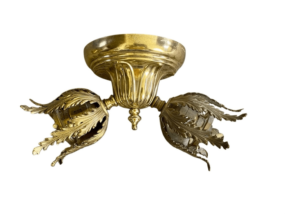 Vintage Classical Style Brass Set Flush Mount Light & 2 Wall Sconces