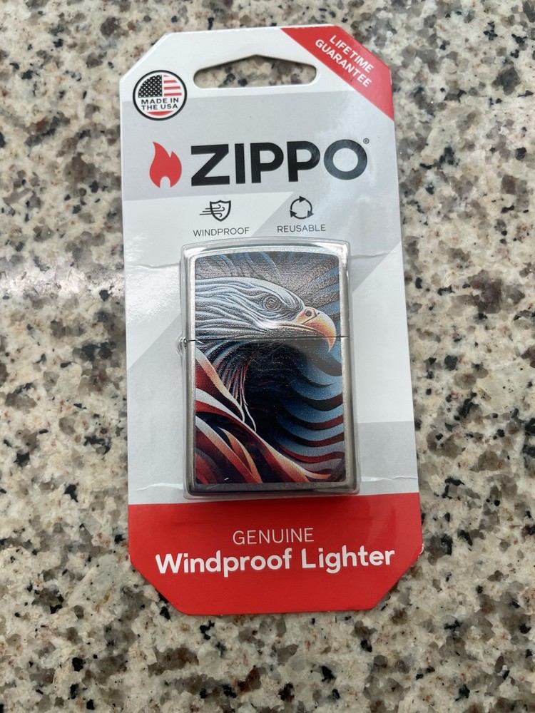 Zippo Eagle Stripes Pocket Lighter. New In Box. Windproof