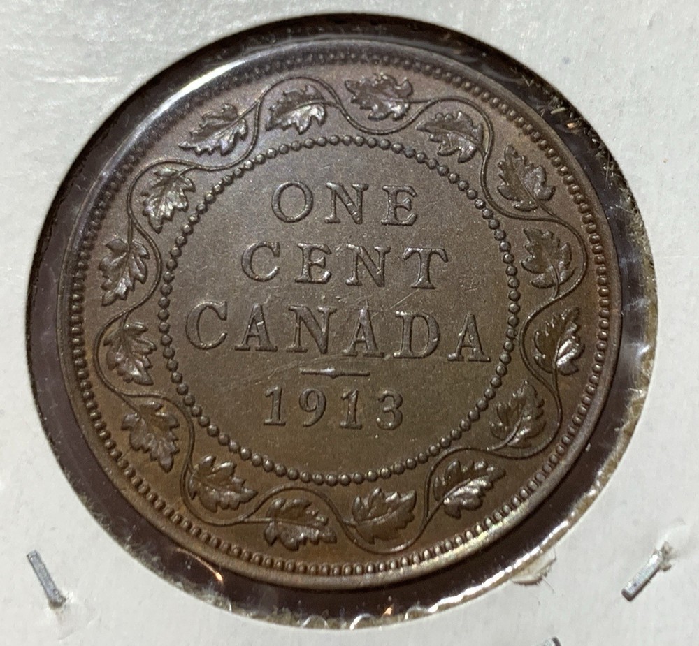💥1913 CANADA ONE CENT COPPER COIN, UNC⭐