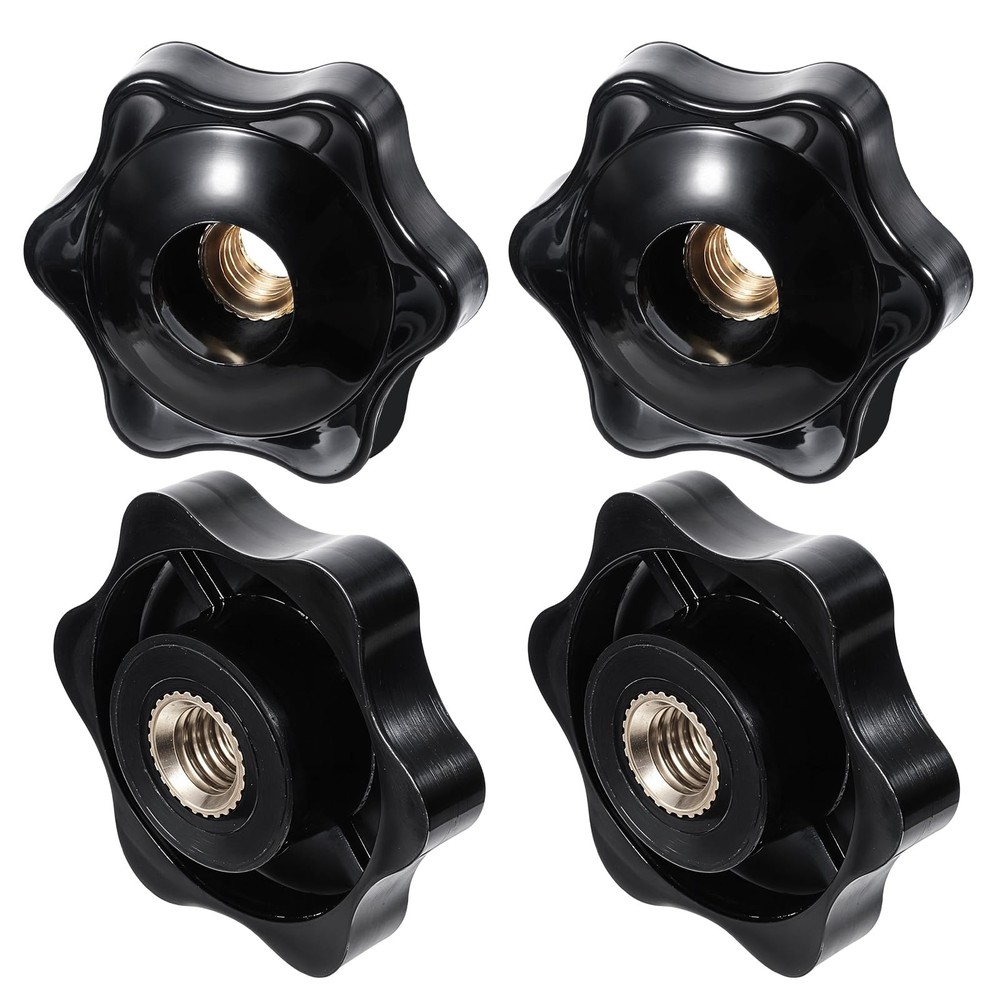 4 PCS 6 Star Knobs, Black Nylon Screw-On Type Thru Threaded Knob Nuts, M6 Hex...
