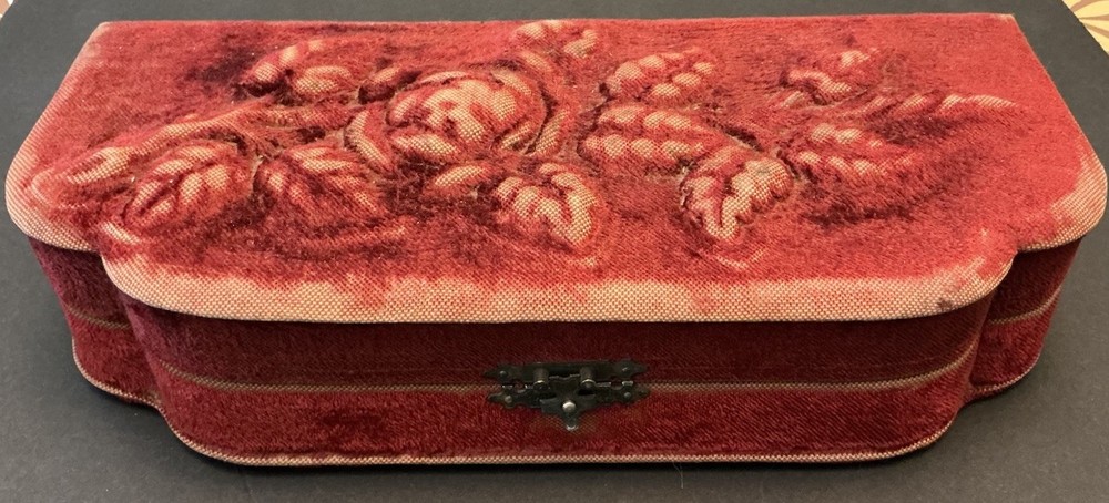 Antique Victorian Velvet Rose Embossed Empty Vanity Set Box Case