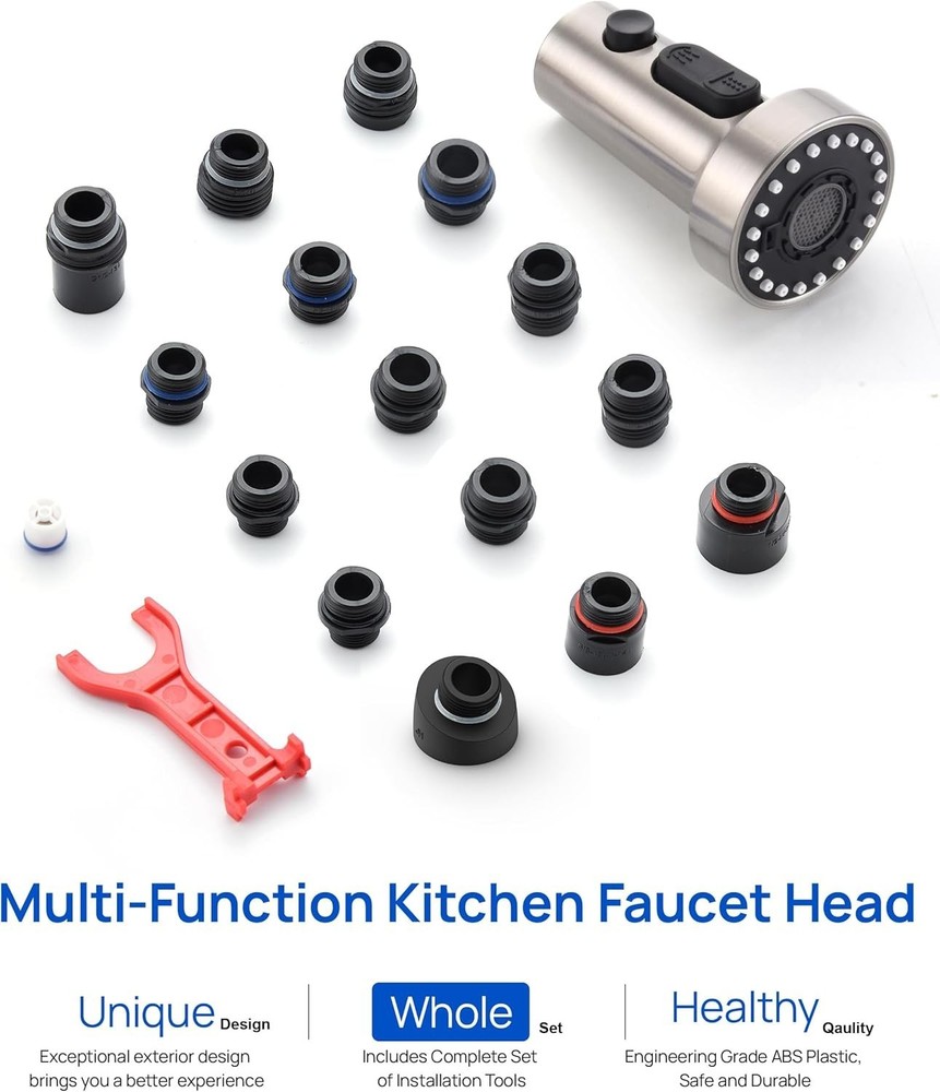 J-HVA Pull Down Kitchen Faucet Sprayer Head Replacement Part, 3 Function Pull Ou