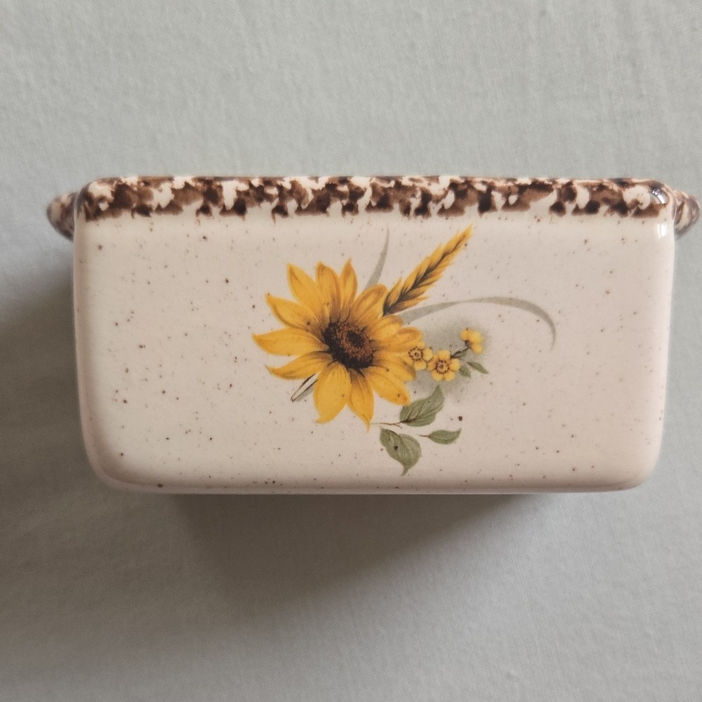 Sunflower Multi-Purpose Dish with Handles, Floral Glossy Rectangle ceramic