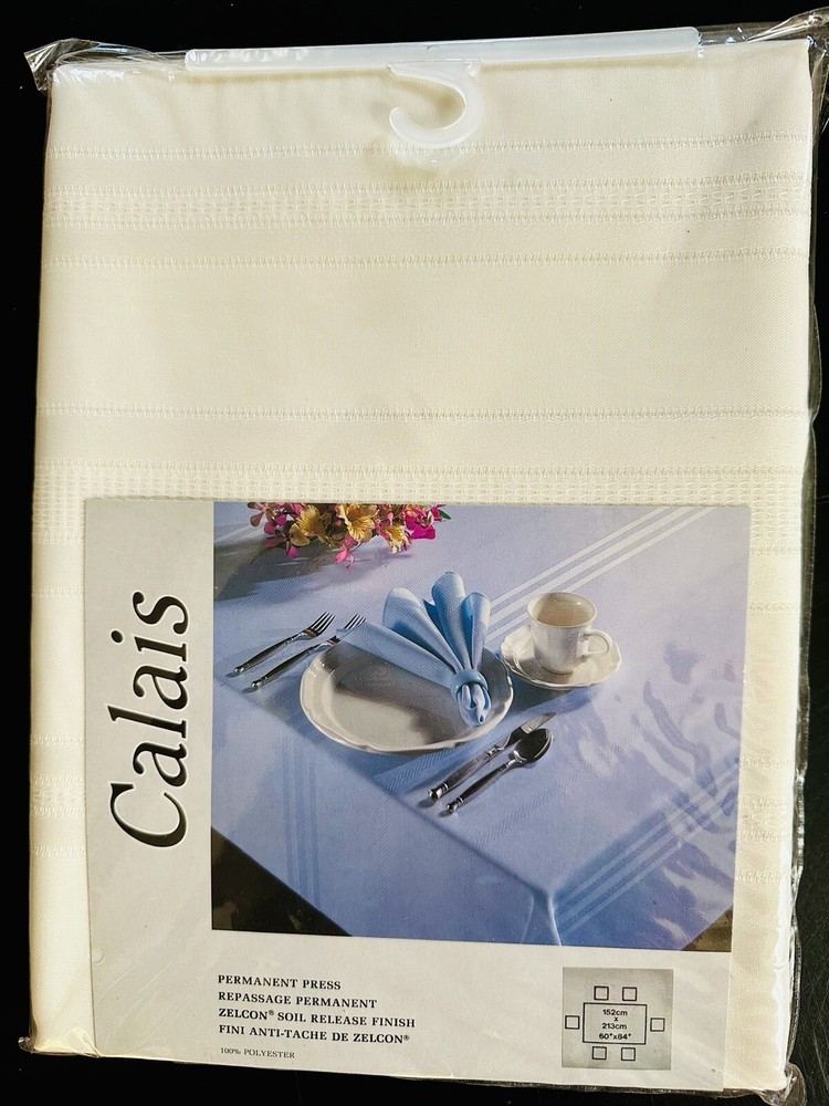 Calais Ivory Tablecloth 60x84 Permanent Press Soil Release Fin