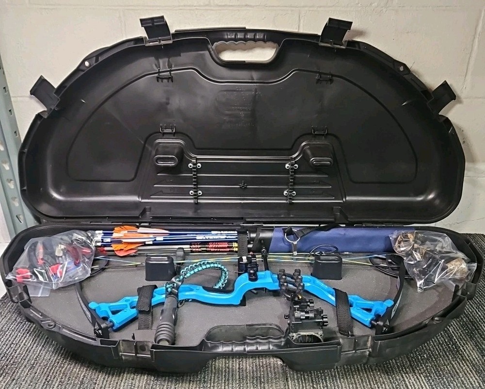 Diamond Archery by Bowtech Prism RH (Blue) Compound Bow + Bow Case & Accessories