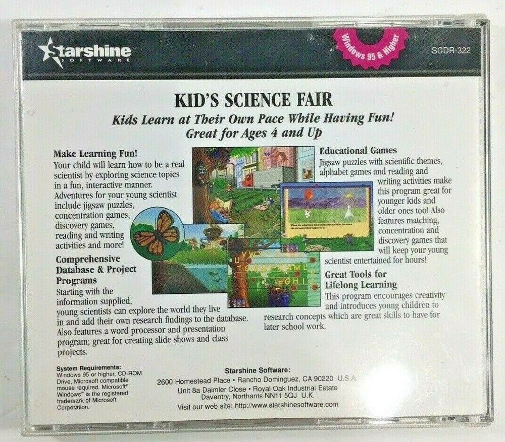 Starshine Kids Science Fair Projects Educational Home School CD ROM PC Software