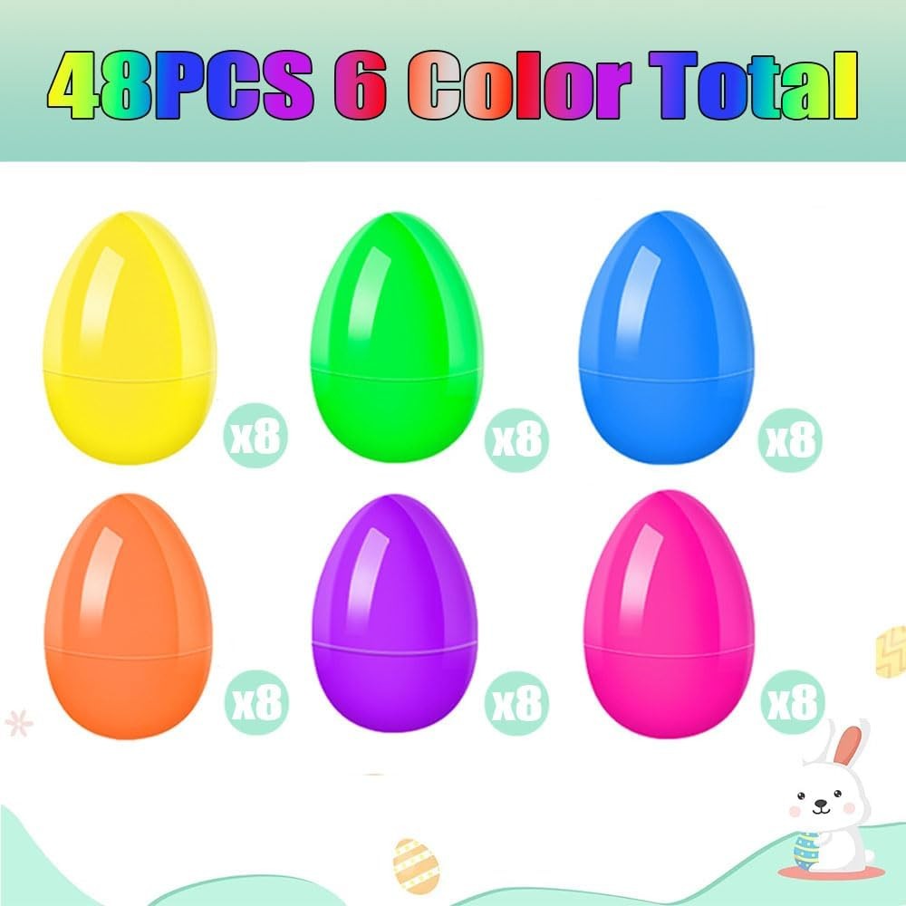 48 PCS Fillable Easter Eggs, Colorful Easter Eggs Empty, Bulk 2.3" Plastic Brigh