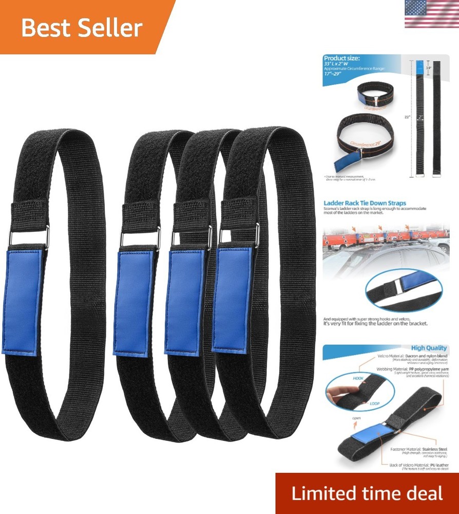 High-Strength Adjustable Ladder Straps, 4-Pack 33''x2'' with Hook & Loop Closure