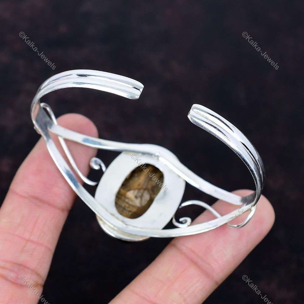 Natural Ethopian Opal In Boulder Opal Bezel Bangle Bracelet 925 Sterling Silver