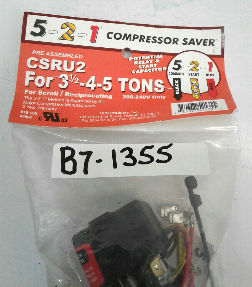 CPS Products CSRU2 5-2-1 Compressor Saver Potential Relay & Start Capacitor