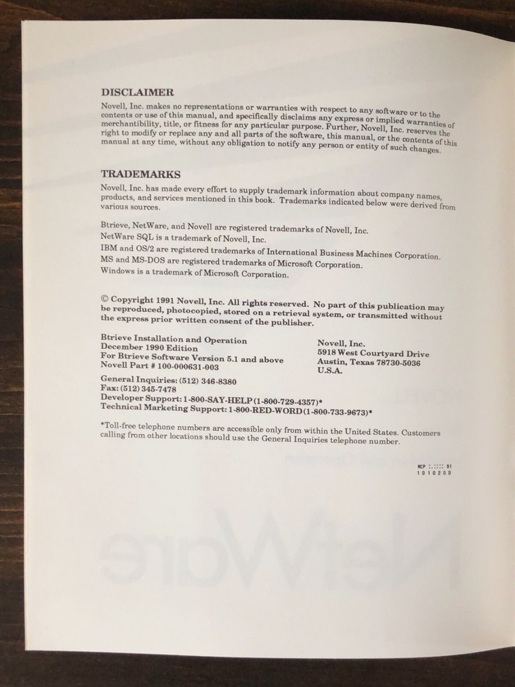Novell - NetWare Btrieve Installation And Operation (1990)