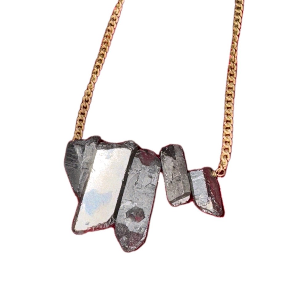 Grey Aura Quartz Iridescent Necklace