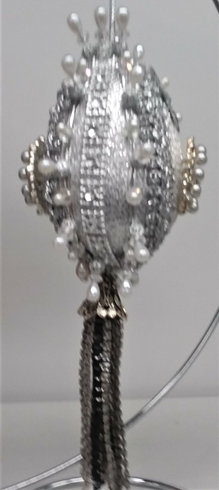 Gift EASTER EGG Ornament - Magnificent silver tasseled ornament