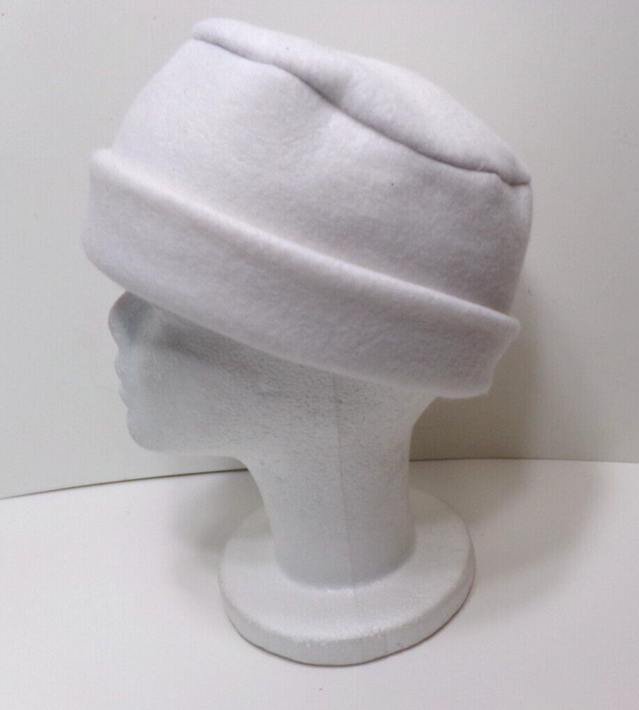 SOLID  WHITE     FLEECE ROLLED BRIM WINTER HAT THERMAL STRETCHY h88cr