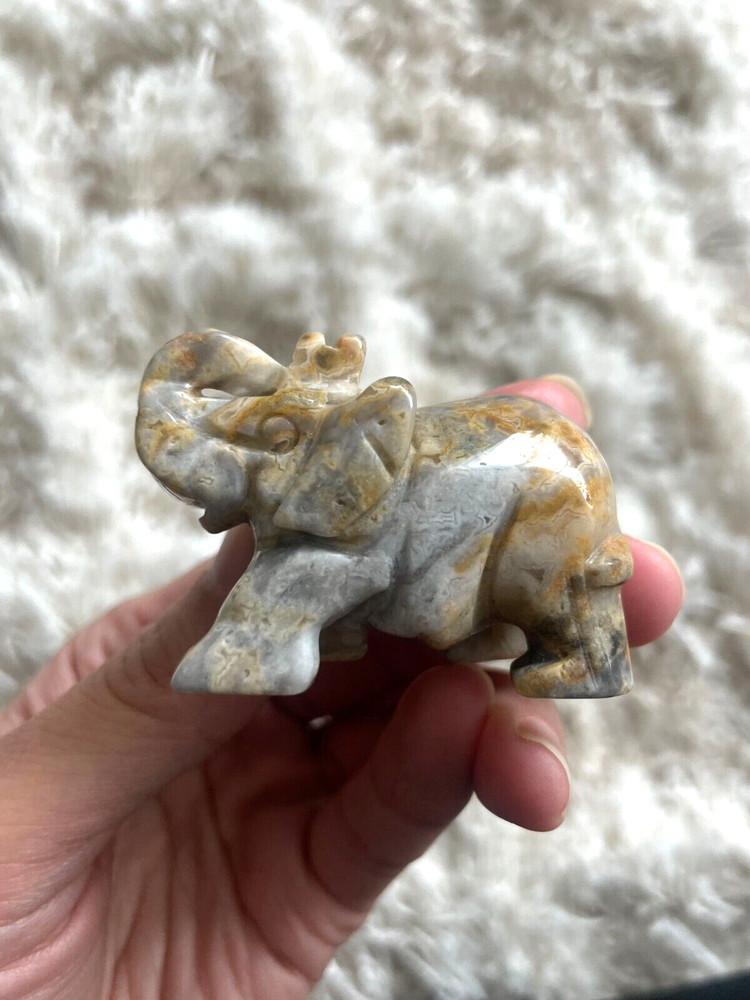 Crazy Lace Agate Elephant Carving – Joy, Strength & Protection Crystal