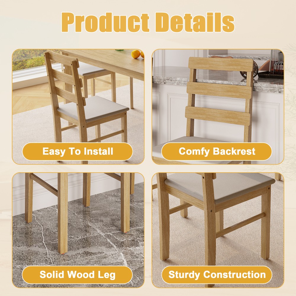 Kitchen Dining Set for 4 Rectangle Table and Chairs Dining Room Solid Wood