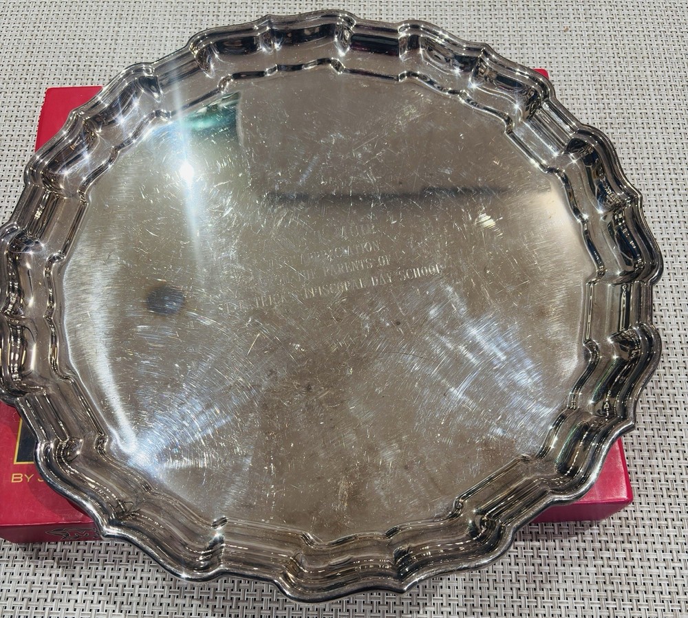 Reed & Barton Silverplate Chippendale Tray Engraved St. Patrick 14”