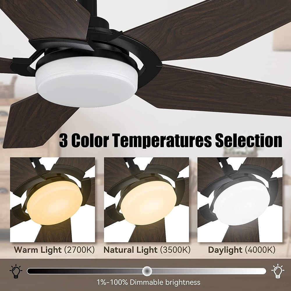 52" Modern Smart Ceiling Fan with Dim LED Light and Remote Control