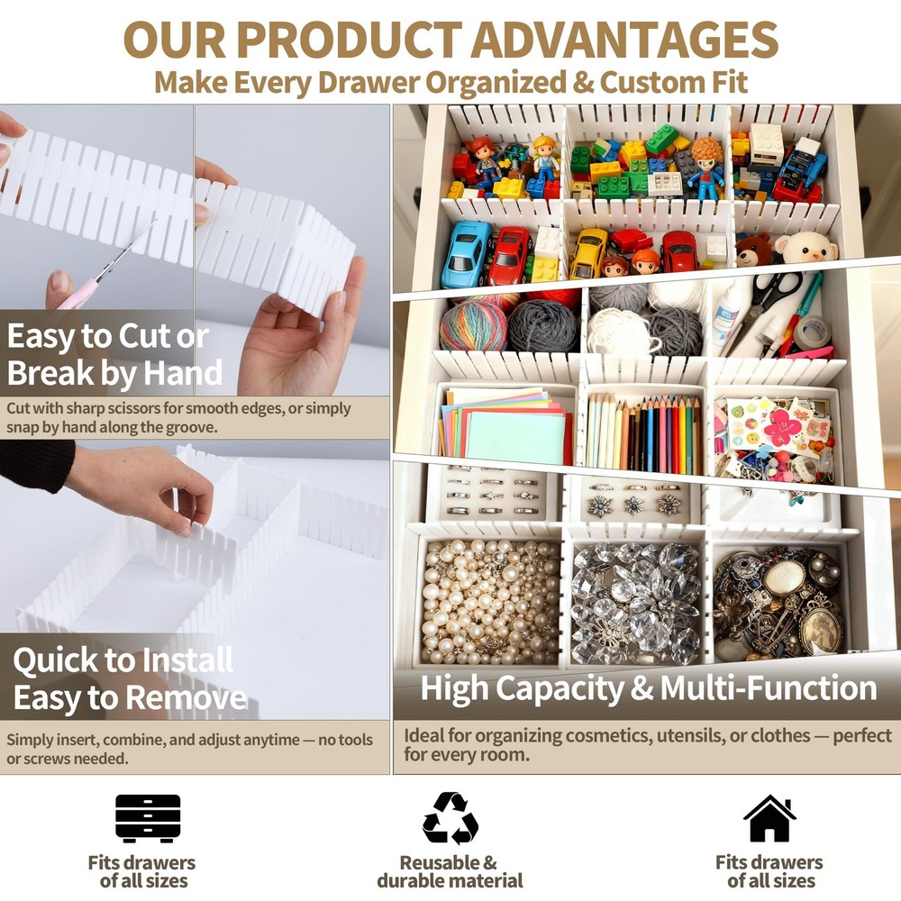 Drawer Divider Adjustable DIY Storage Organizer Separator for Tidying Clutter...