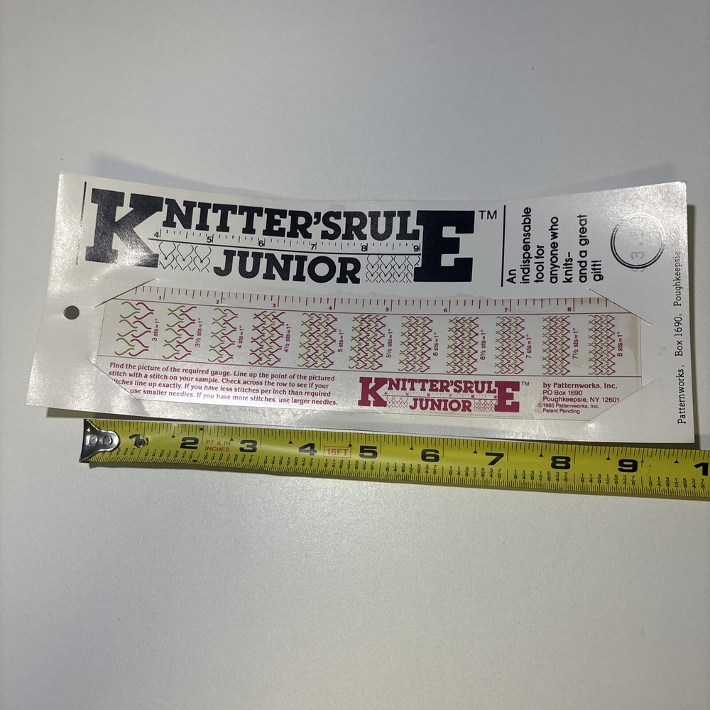 Knitter’s Rule Junior Patternworks Sample Stitch Gague Ruler Tool Knit Guide