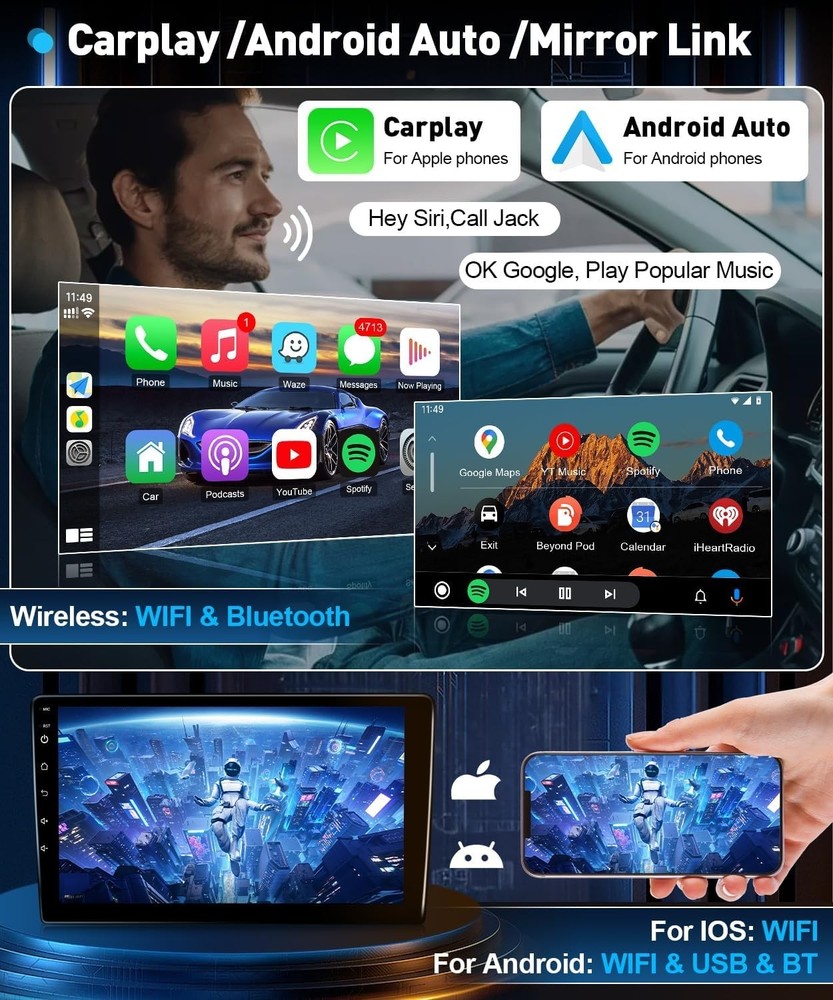 Multifunctional Car Radio for VW Models - 10.1" Touchscreen & Wireless Tech