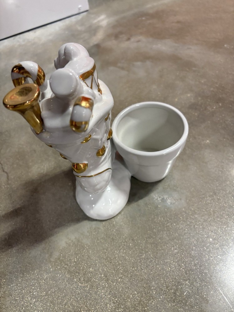 Bloom-Rite Ceramic Stocking Christmas Planter Gold Trim