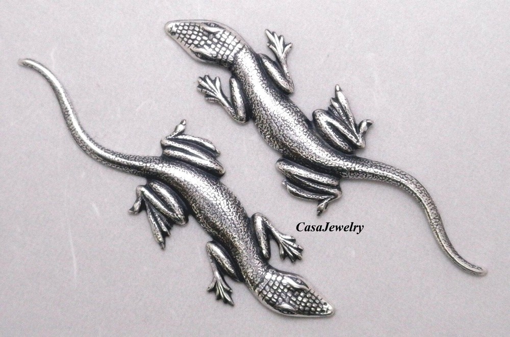 #4175 ANTIQUED .925 STERLING SILVER PLATED LIZARD COMPONENT - 2 Pcs