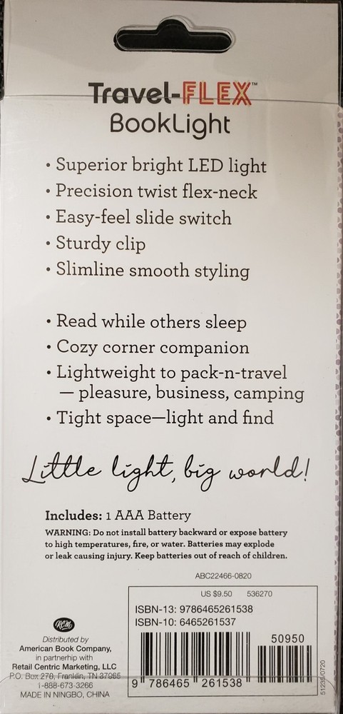 New Travel-FLEX Booklight W/battery