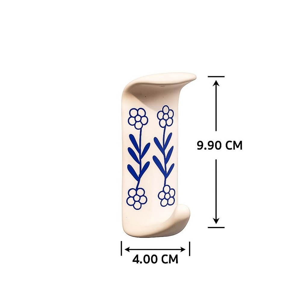 Boho Ceramic Adhesive Wall Hooks - Damage-Decorative Blue Pottery Hangers for...