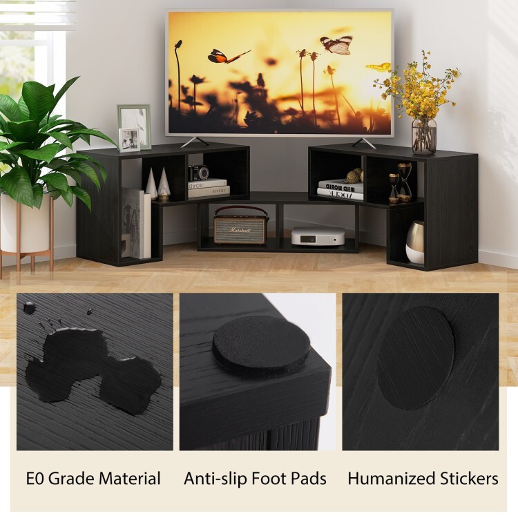 3 Pcs Adjustable TV Stand Set w/ Rectangular Shelf 2 L shaped Shelf For TVs 65''