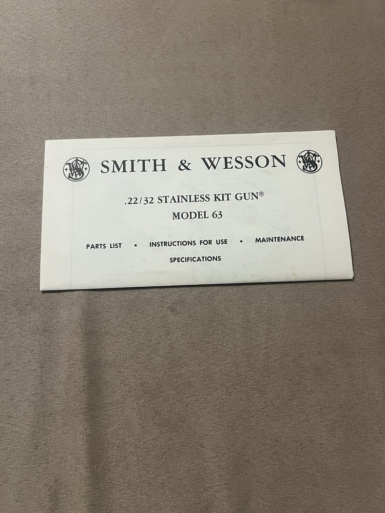 Factory Original Smith & Wesson Model 63 Manual S&W