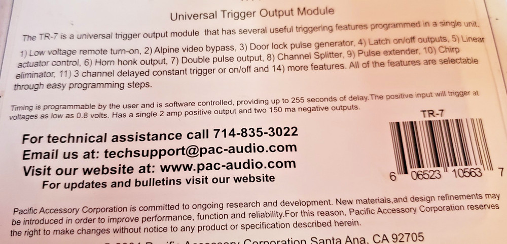 Trigger Output Module TR-7 PAC Universal New In Package Bypass Video TR7