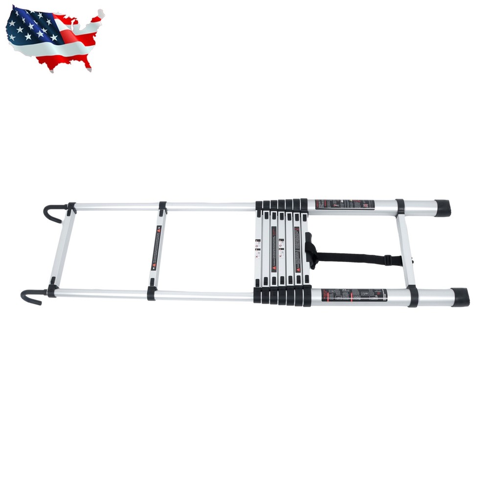 12.5 FT Compact Extension Step Aluminum Folding Telescopic Ladder with Hooks