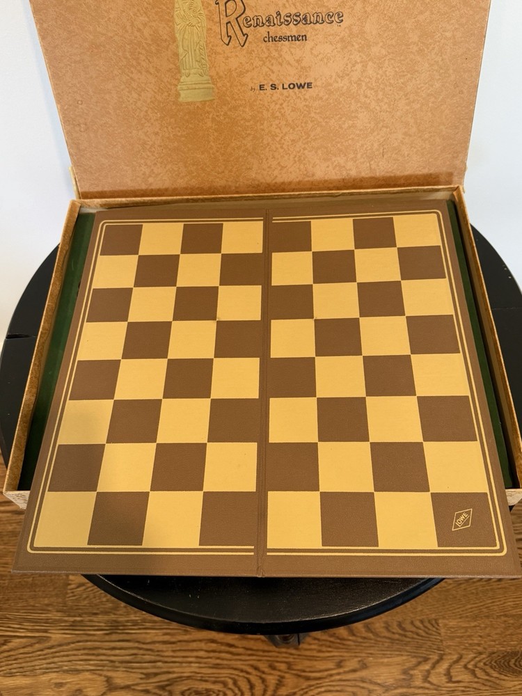 Vintage Renaissance Chess Set Figural E.S. Lowe Complete w Box Display Decor