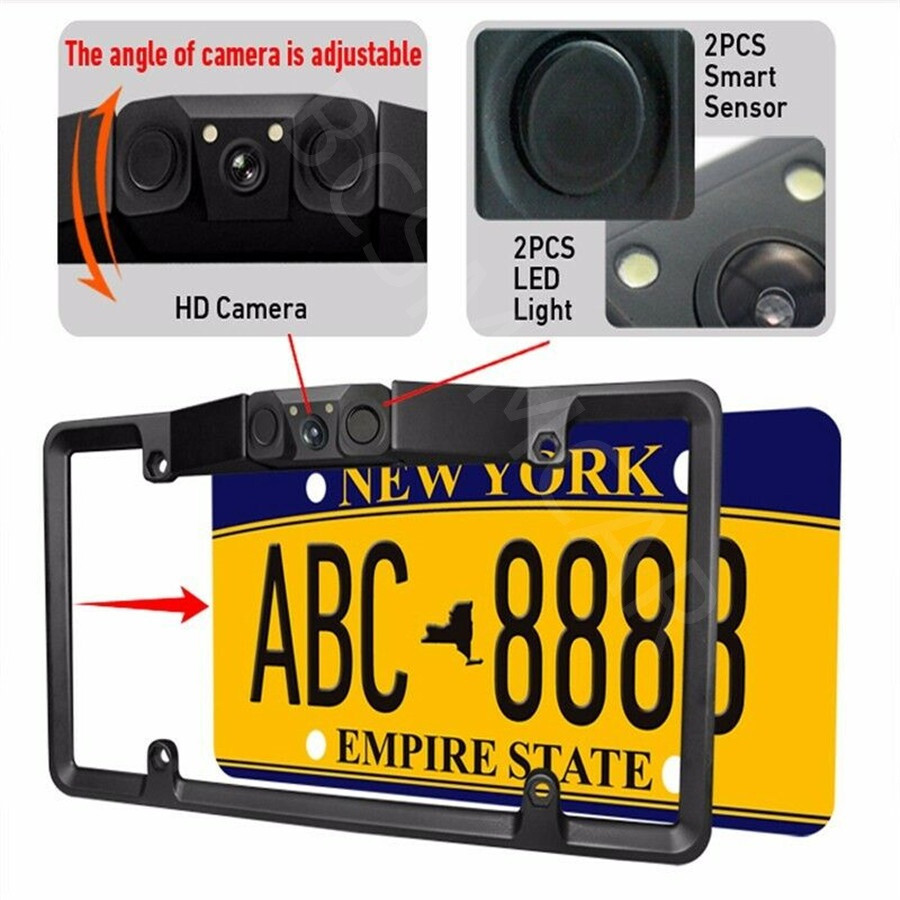 Car Backup Reverse Camera License Plate Frame Parking Sensors 120° Wide Angle