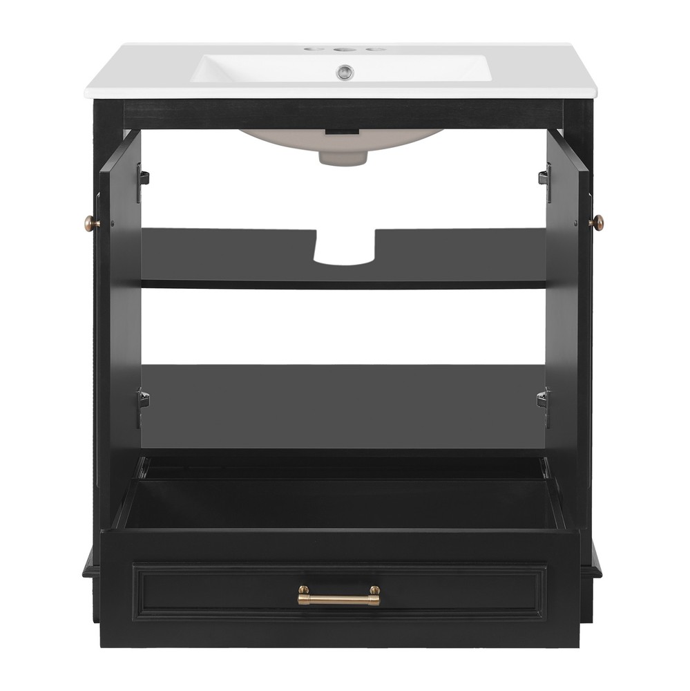 30" Luxurious Bathroom Vanity w/Ceramic Sink, Solid Wood Frame Storage Cabinet
