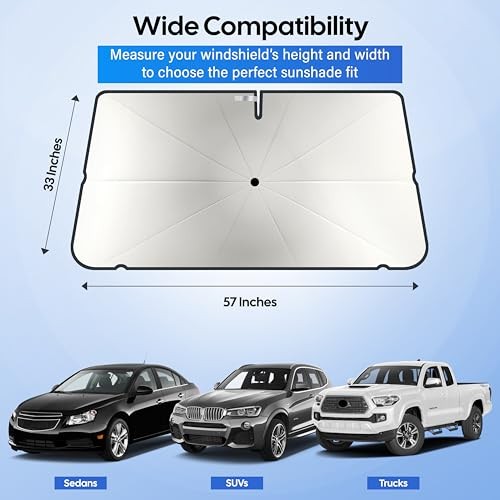 Umbrella Windshield Sun Shade for Car | Foldable Umbrella Medium Silver - Grey