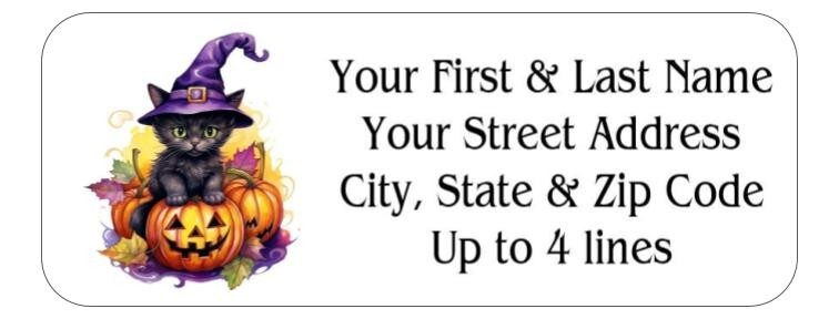150 Halloween Cat Pumpkin Hat Mailing Return Address Labels Personalized