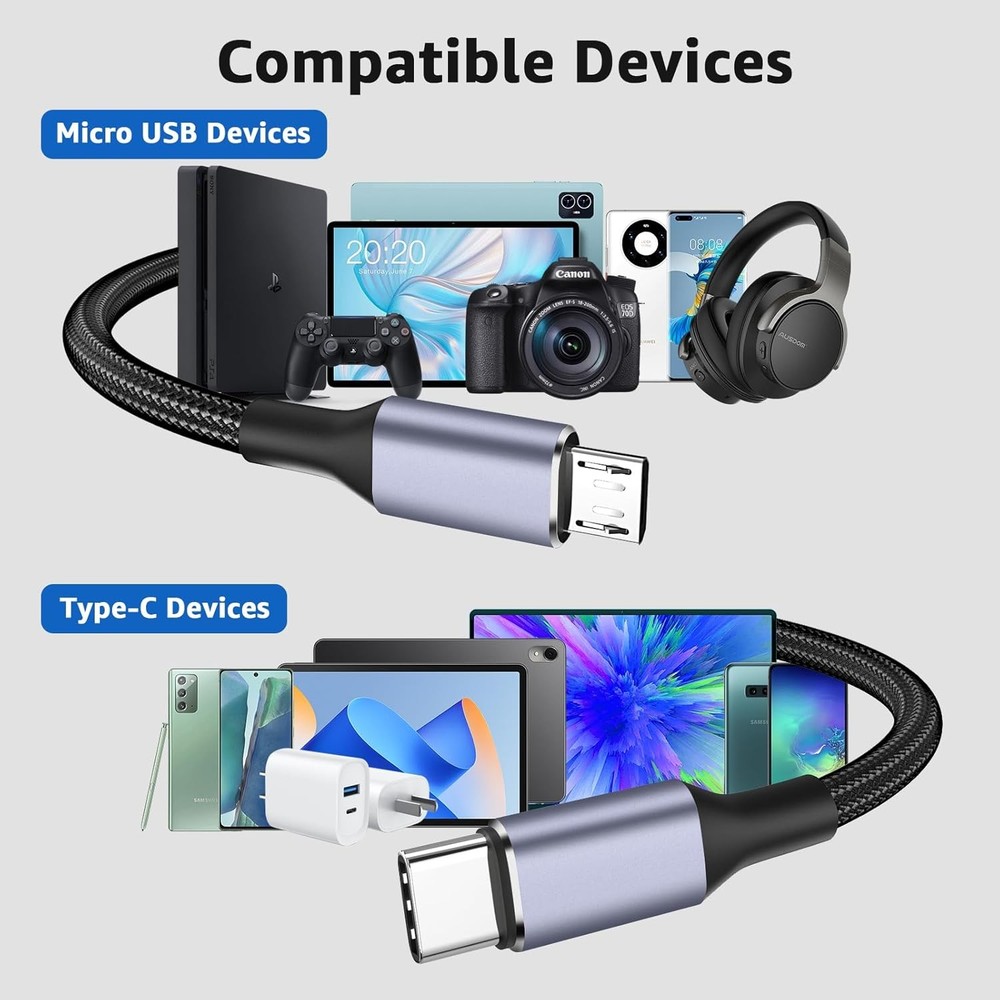 USB C to Micro Cable 3FT Type C Adapter